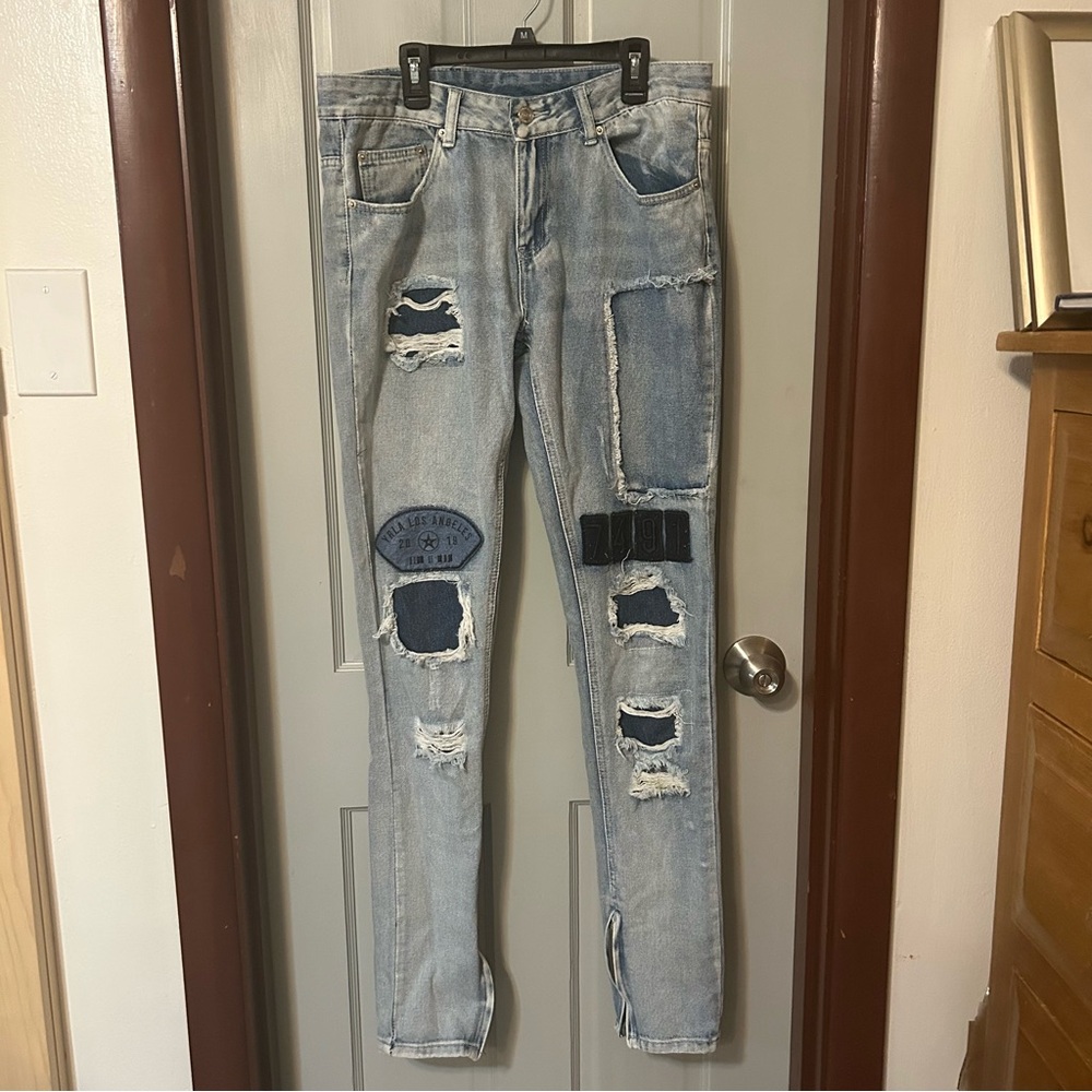 Young & Reckless Los Angeles Men’s Jeans Distressed Zip Ankle Medium Wash Sz 31
